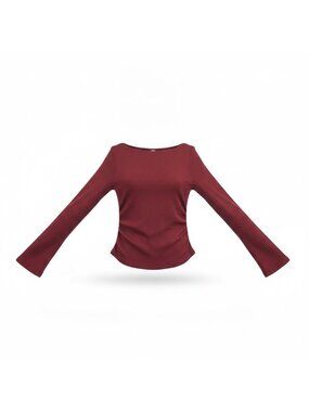 Prettygarden Womens Red Viscose Blouse With Flare Sleeves Stretch Fabric Size M